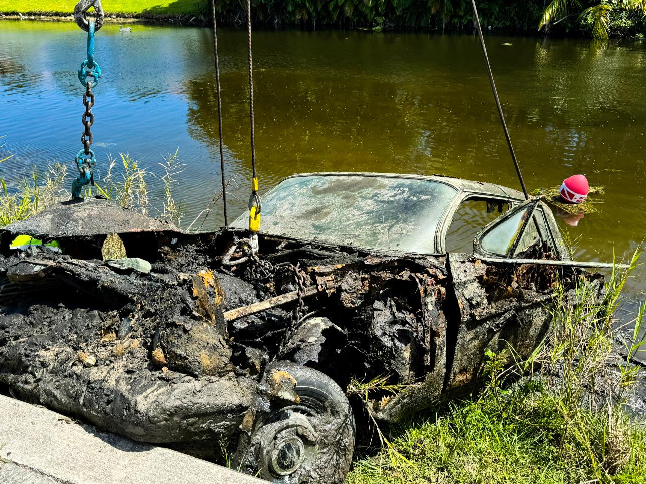 A 1961 Chevrolet Impala with human remains inside was recovered from a canal in the 10100 block of West Broward Boulevard on Saturday, Aug. 10, 2024. The remains are believed to be that of Doris Wurst and her 3-year-old daughter Caren, who were reported missing in November 1974. (Sunshine State Sonar/Courtesy)