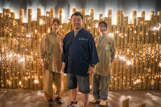 Akihiro Mashimo and his crew created bamboo lights that are on display at the Morikami Museum & Japanese Gardens in Delray Beach. (Austen Waldron/Courtesy)