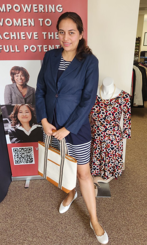 Teacher Arisbeth Cortez picked out a new outfit during the Dress for Success Palm Beaches event last year. (Dress for Success Palm Beaches/Courtesy)