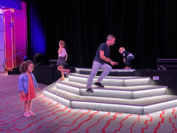 Children make an MSC Seascape stage their playground right before showtime. (Photo by David Dickstein)