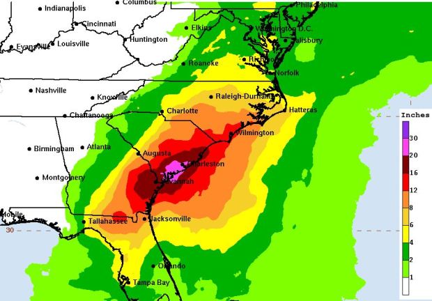 This map depicts forecasts for rainfall totals along Tropical Storm Debby's path. (Courtesy NHC)