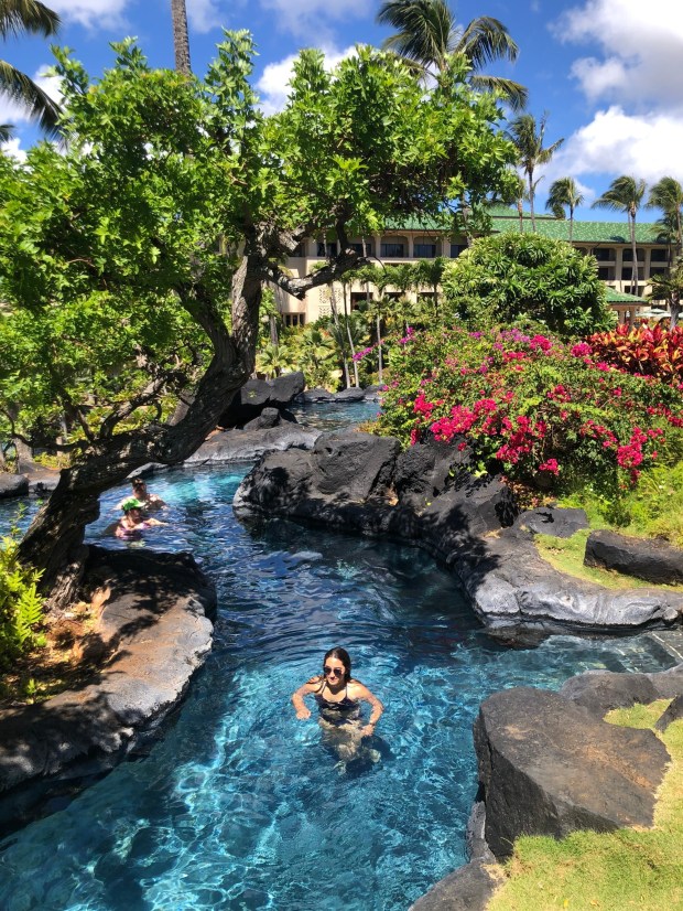 A long lazy river flows through the lush landscaping at the Grand Hyatt Kauai. (Courtesy Ben Davidson Photography)