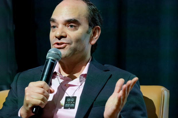 Hillel of Broward and Palm Beach Executive Director Adam Kolett speaks during a conversation about antisemitism at the David Posnack JCC in Davie on Monday, May 20, 2024. (Amy Beth Bennett / South Florida Sun Sentinel)