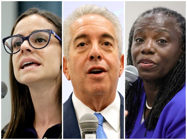 Lourdes Casanova, Douglas Leifert and Jean Marie Middleton, candidates for County Court, Group 2 in Palm Beach County. (Amy Beth Bennett/South Florida Sun Sentinel)