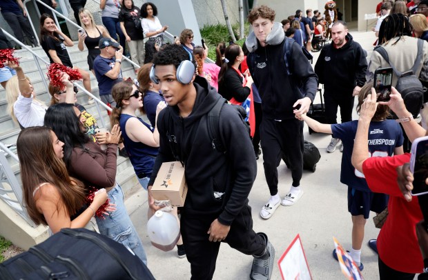 The Florida Atlantic men's basketball team heads to Brooklyn, New York on Wednesday, March 20, 2024. team sendoff to March Madness. (Carline Jean/South Florida Sun Sentinel)