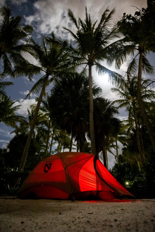 Overnight camping is an option on Peanut Island, an 80-acre piece of land in the Intracoastal Waterway near Riviera Beach, on March 24, 2024. (Patrick Connolly/Orlando Sentinel)